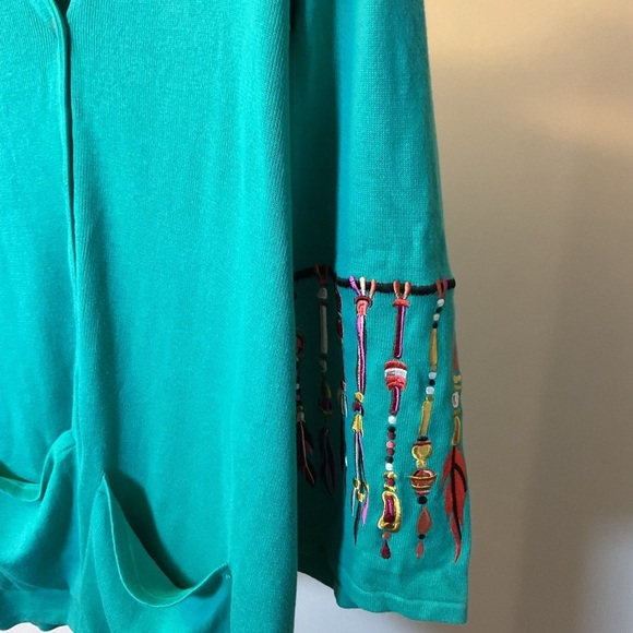 Bob Mackie Teal Embroidered Button Up Cardigan Dreamcatcher 2X - Picture 3 of 7